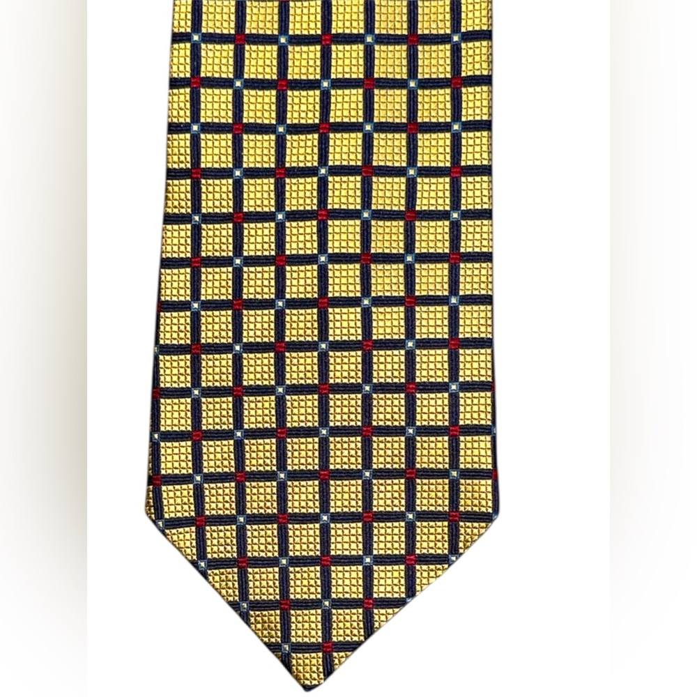 Vintage SULKA Silk‎ Tie Made in France | Geometric Grid | 59” Long yellow